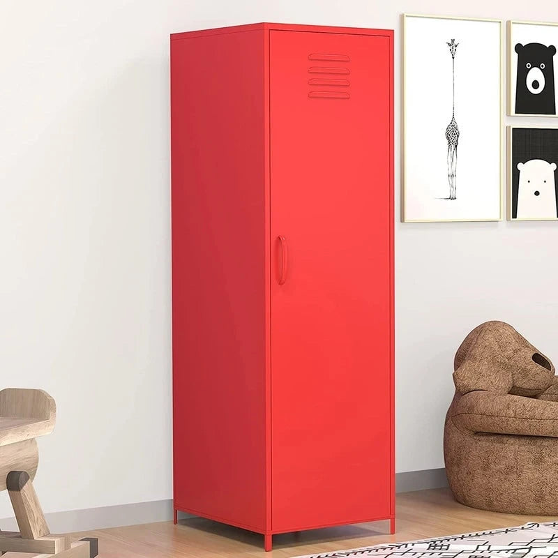 Armoire vestiaire en acier pour enfants, blanc/rouge/bleu/jaune, avec tringle, étagères et portes ventilées