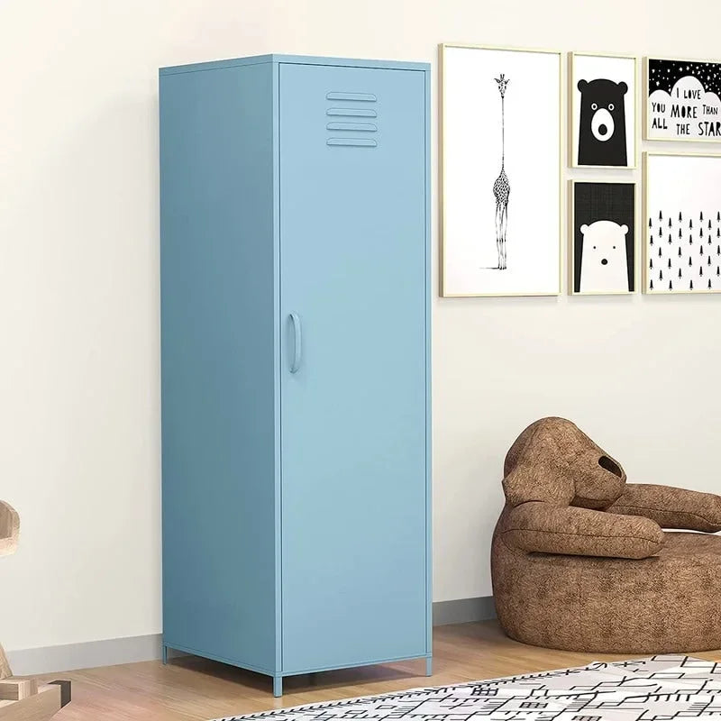 Armoire vestiaire en acier pour enfants, blanc/rouge/bleu/jaune, avec tringle, étagères et portes ventilées