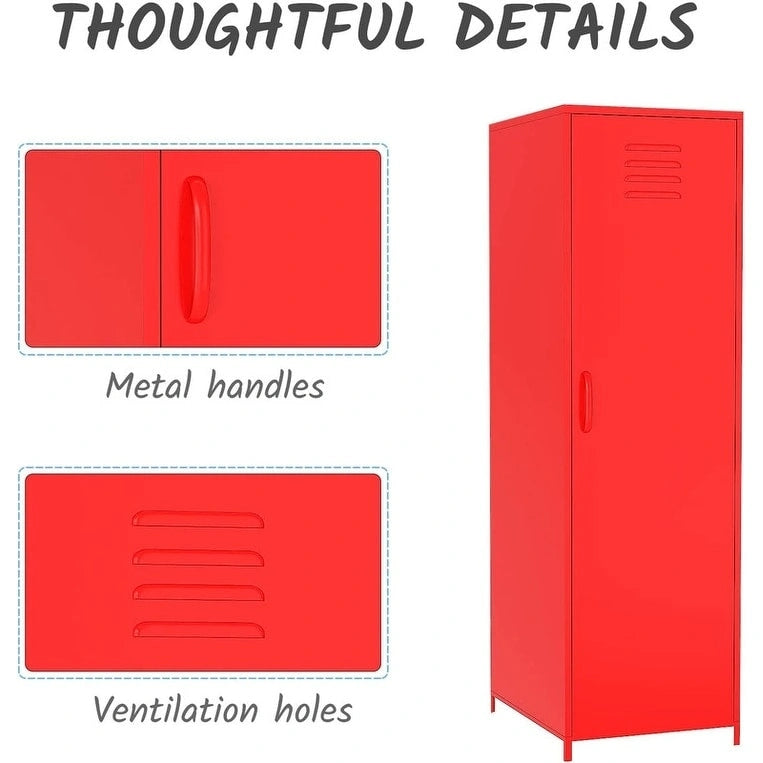 Armoire vestiaire en acier pour enfants, blanc/rouge/bleu/jaune, avec tringle, étagères et portes ventilées