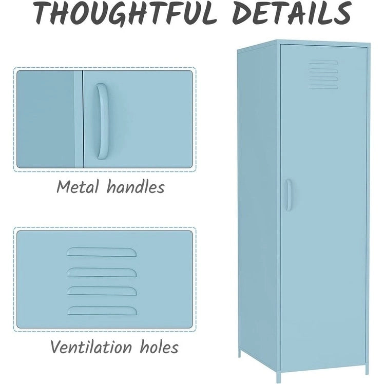 Armoire vestiaire en acier pour enfants, blanc/rouge/bleu/jaune, avec tringle, étagères et portes ventilées