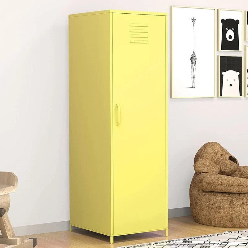 Armoire vestiaire en acier pour enfants, blanc/rouge/bleu/jaune, avec tringle, étagères et portes ventilées