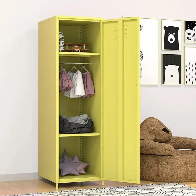 Armoire vestiaire en acier pour enfants, blanc/rouge/bleu/jaune, avec tringle, étagères et portes ventilées