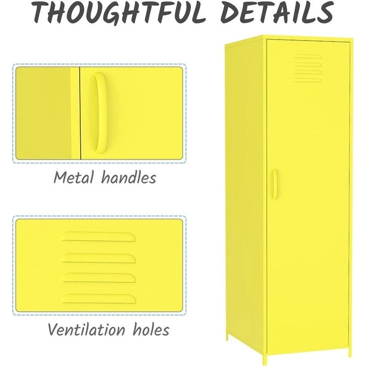 Armoire vestiaire en acier pour enfants, blanc/rouge/bleu/jaune, avec tringle, étagères et portes ventilées