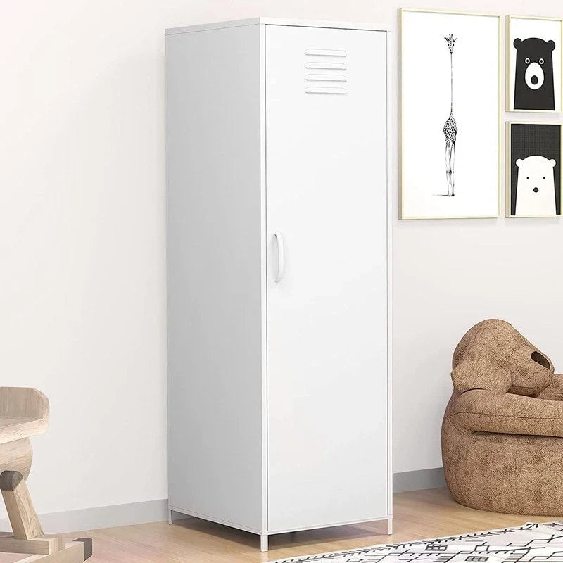 Armoire vestiaire en acier pour enfants, blanc/rouge/bleu/jaune, avec tringle, étagères et portes ventilées