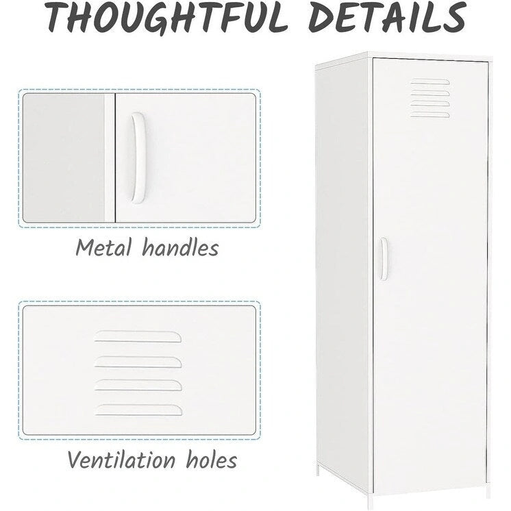 Armoire vestiaire en acier pour enfants, blanc/rouge/bleu/jaune, avec tringle, étagères et portes ventilées