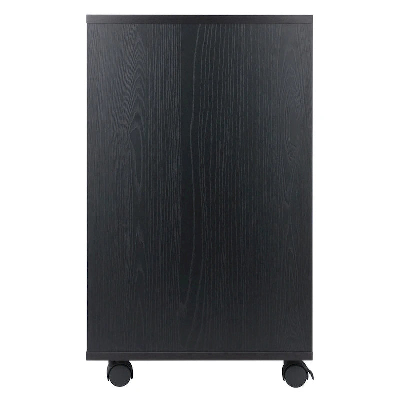 Meuble de rangement mobile à 6 tiroirs laqué noir avec 2 armoires et roulettes pivotantes verrouillables