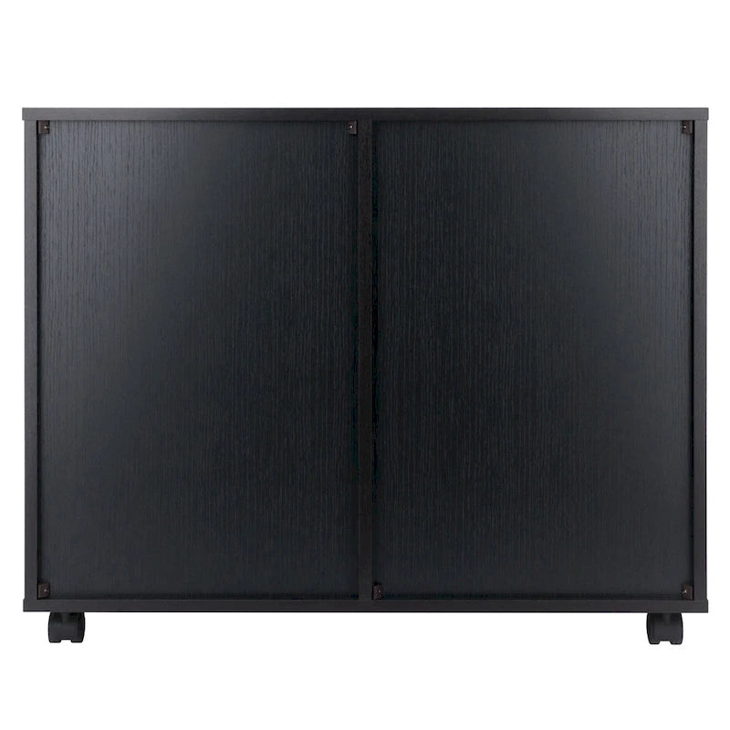 Meuble de rangement mobile à 6 tiroirs laqué noir avec 2 armoires et roulettes pivotantes verrouillables