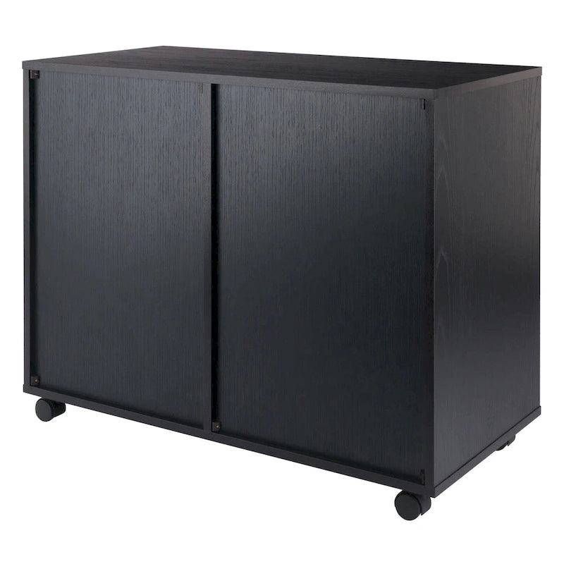 Meuble de rangement mobile à 6 tiroirs laqué noir avec 2 armoires et roulettes pivotantes verrouillables
