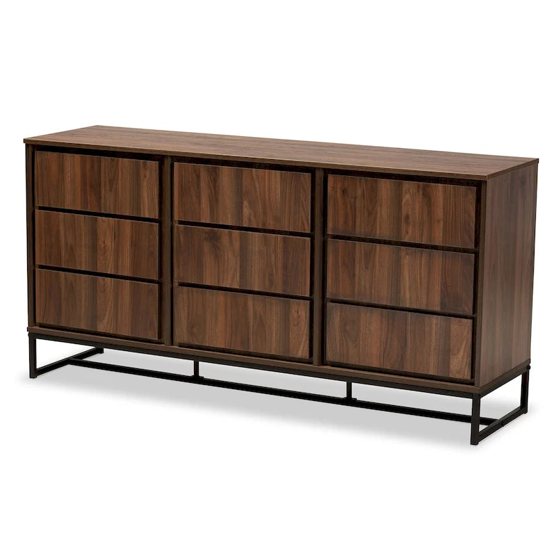 Vaisselier/buffet moderne 3 portes noyer et noir avec piètement en métal – 1 pièce