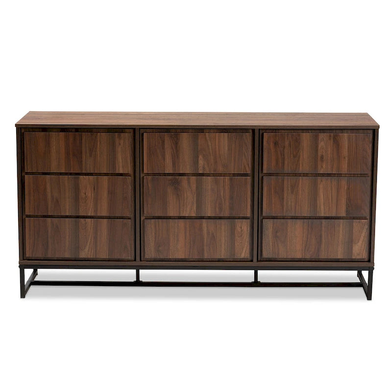 Vaisselier/buffet moderne 3 portes noyer et noir avec piètement en métal – 1 pièce