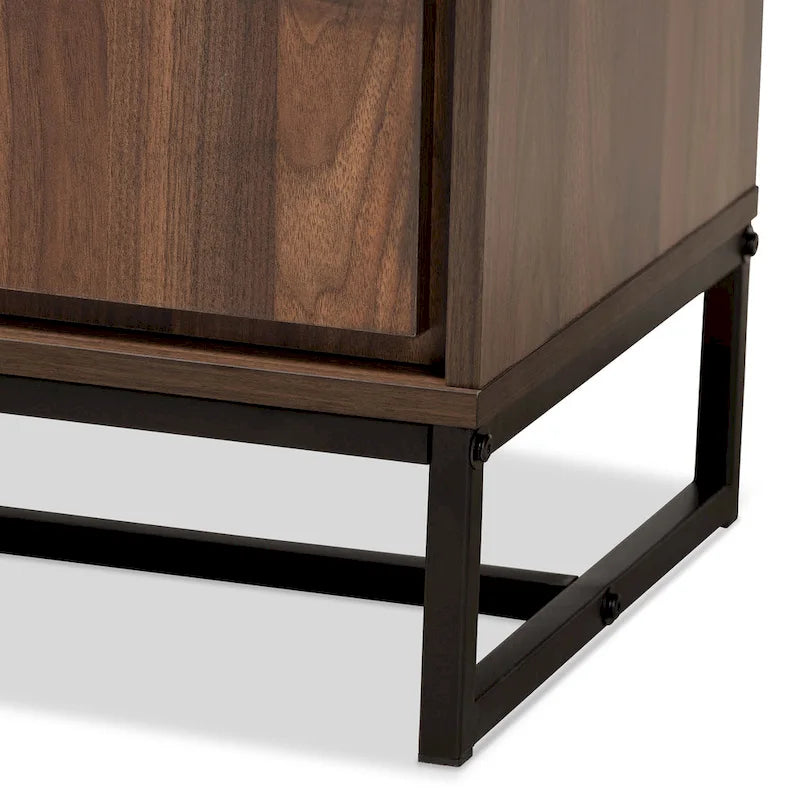 Vaisselier/buffet moderne 3 portes noyer et noir avec piètement en métal – 1 pièce