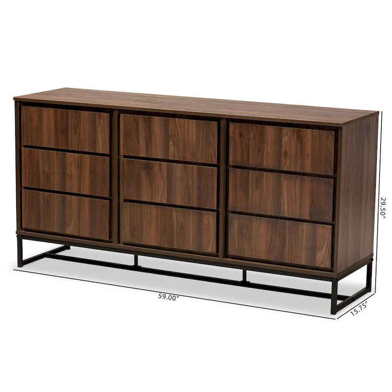 Vaisselier/buffet moderne 3 portes noyer et noir avec piètement en métal – 1 pièce