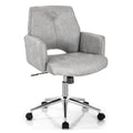 Chaise de bureau grise mi-hauteur en similicuir capitonné avec hauteur réglable et base à 5 roulettes