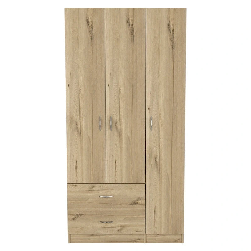 Armoire 3 portes chêne noir/fumé et blanc avec tiroirs, étagères et penderie – 1 pièce