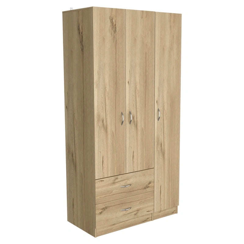 Armoire 3 portes chêne noir/fumé et blanc avec tiroirs, étagères et penderie – 1 pièce