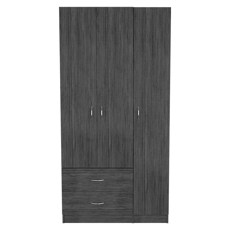 Armoire 3 portes chêne noir/fumé et blanc avec tiroirs, étagères et penderie – 1 pièce