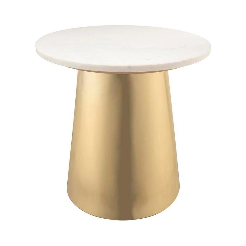 Table d'appoint ronde en marbre blanc et or avec base en or brossé – Fabriquée à la main
