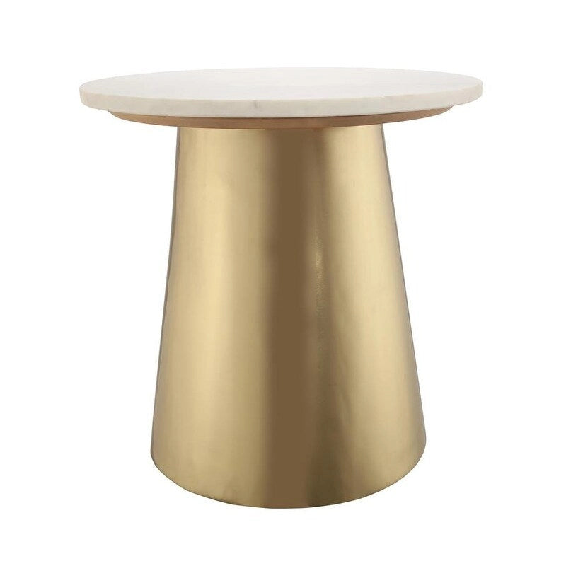 Table d'appoint ronde en marbre blanc et or avec base en or brossé – Fabriquée à la main