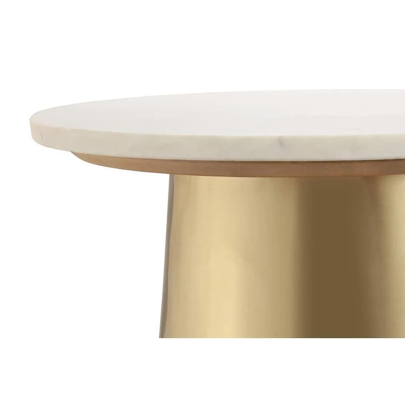 Table d'appoint ronde en marbre blanc et or avec base en or brossé – Fabriquée à la main
