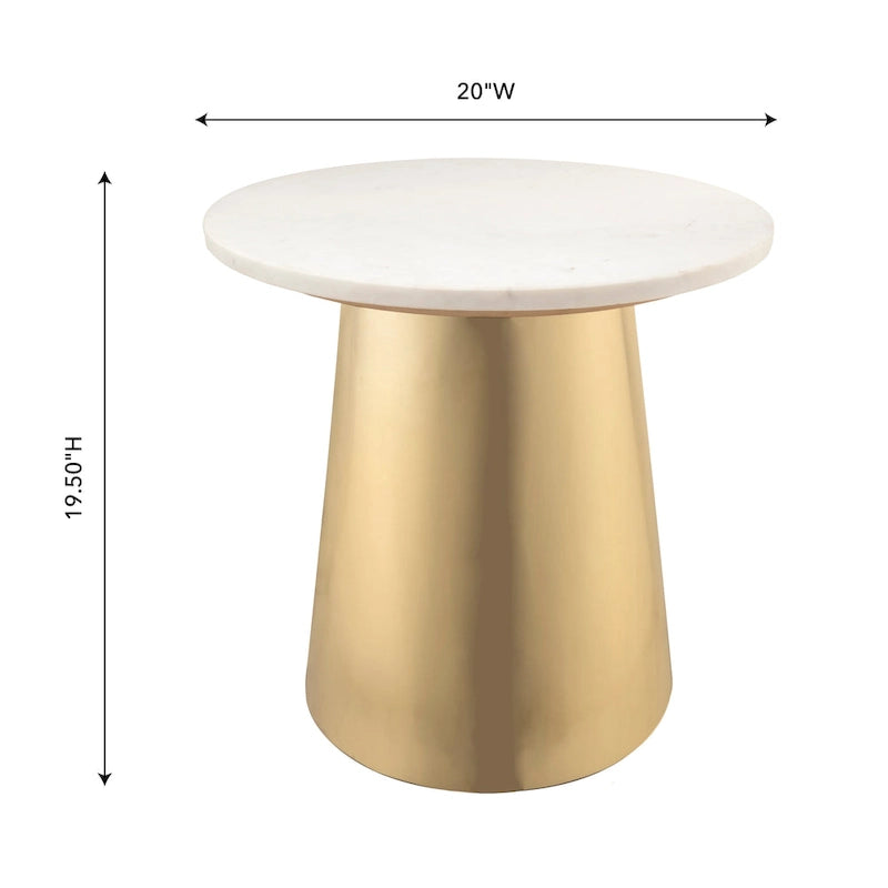 Table d'appoint ronde en marbre blanc et or avec base en or brossé – Fabriquée à la main