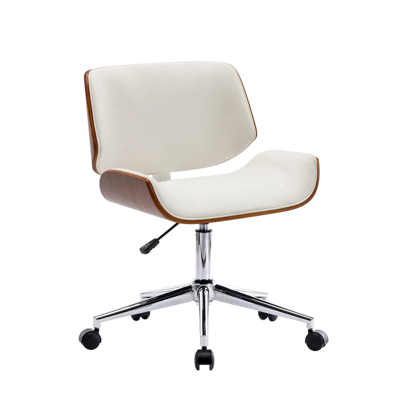 Chaise de bureau pivotante mi-siècle en similicuir noir/blanc/marron avec hauteur réglable et roulettes