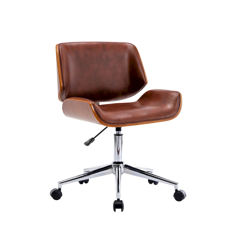 Chaise de bureau pivotante mi-siècle en similicuir noir/blanc/marron avec hauteur réglable et roulettes