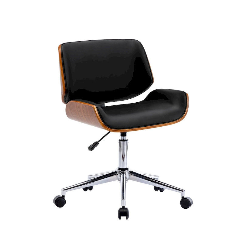 Chaise de bureau pivotante mi-siècle en similicuir noir/blanc/marron avec hauteur réglable et roulettes