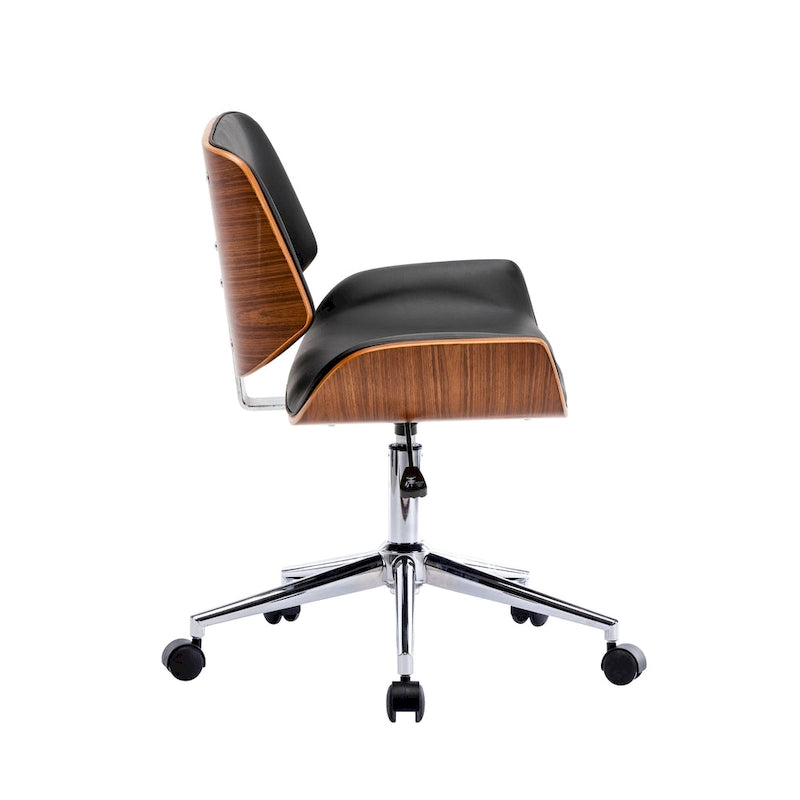 Chaise de bureau pivotante mi-siècle en similicuir noir/blanc/marron avec hauteur réglable et roulettes