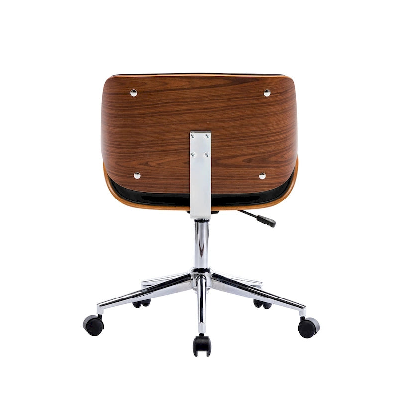 Chaise de bureau pivotante mi-siècle en similicuir noir/blanc/marron avec hauteur réglable et roulettes