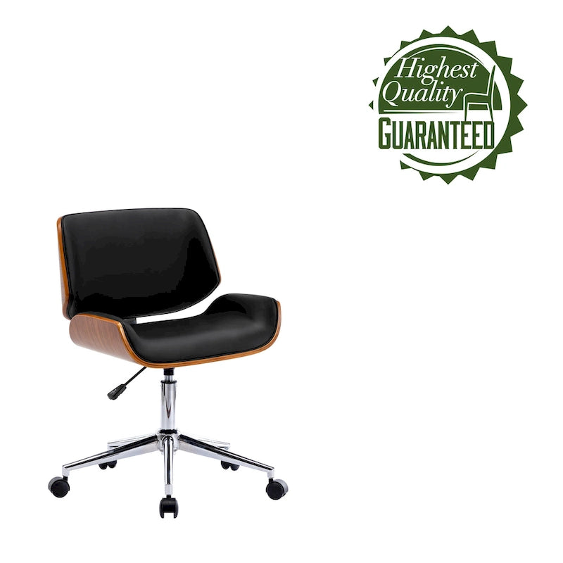 Chaise de bureau pivotante mi-siècle en similicuir noir/blanc/marron avec hauteur réglable et roulettes