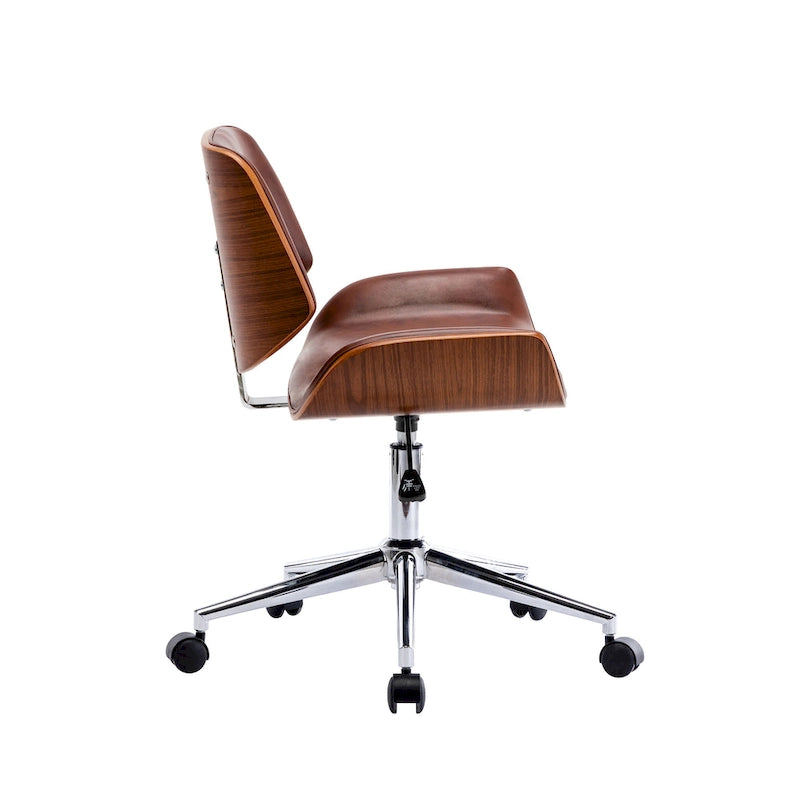 Chaise de bureau pivotante mi-siècle en similicuir noir/blanc/marron avec hauteur réglable et roulettes