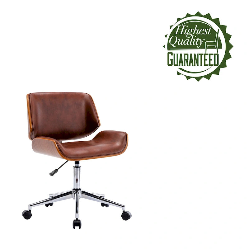 Chaise de bureau pivotante mi-siècle en similicuir noir/blanc/marron avec hauteur réglable et roulettes