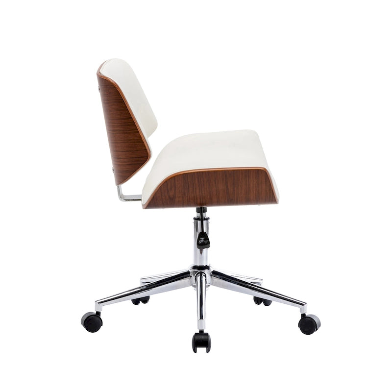 Chaise de bureau pivotante mi-siècle en similicuir noir/blanc/marron avec hauteur réglable et roulettes