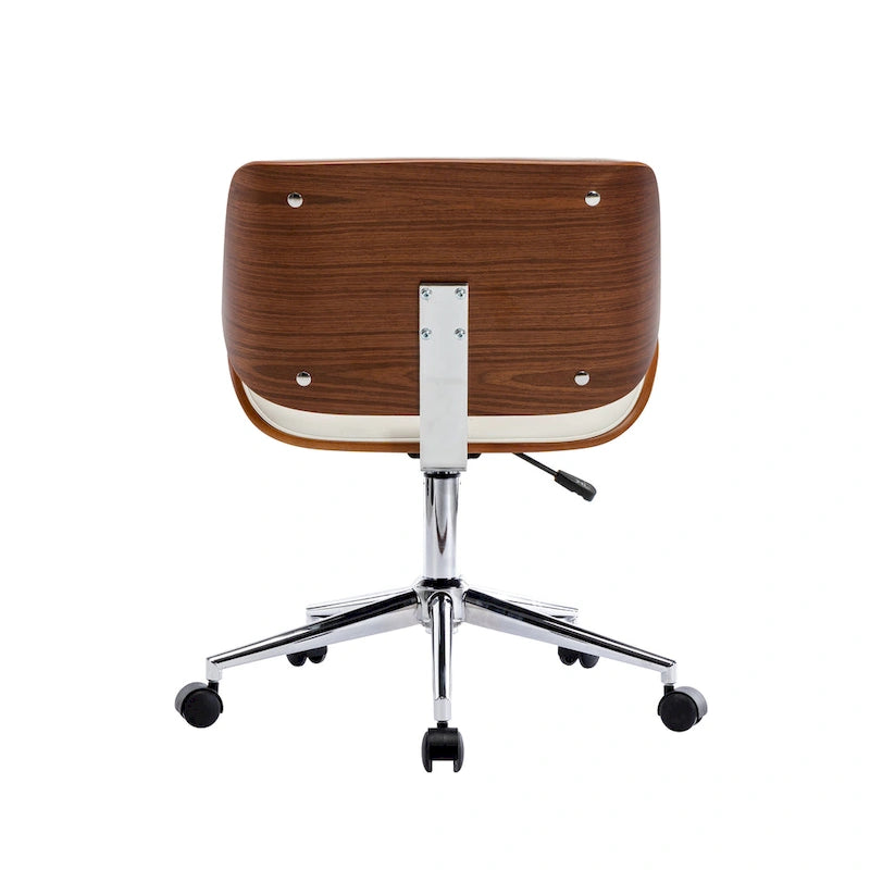 Chaise de bureau pivotante mi-siècle en similicuir noir/blanc/marron avec hauteur réglable et roulettes