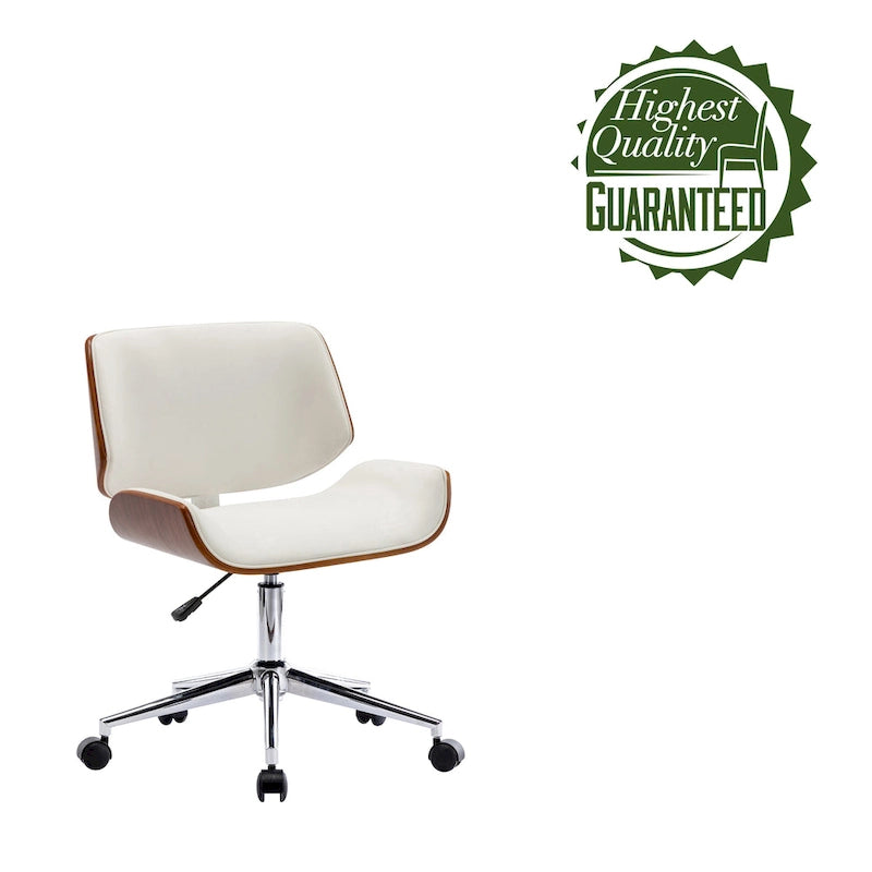 Chaise de bureau pivotante mi-siècle en similicuir noir/blanc/marron avec hauteur réglable et roulettes