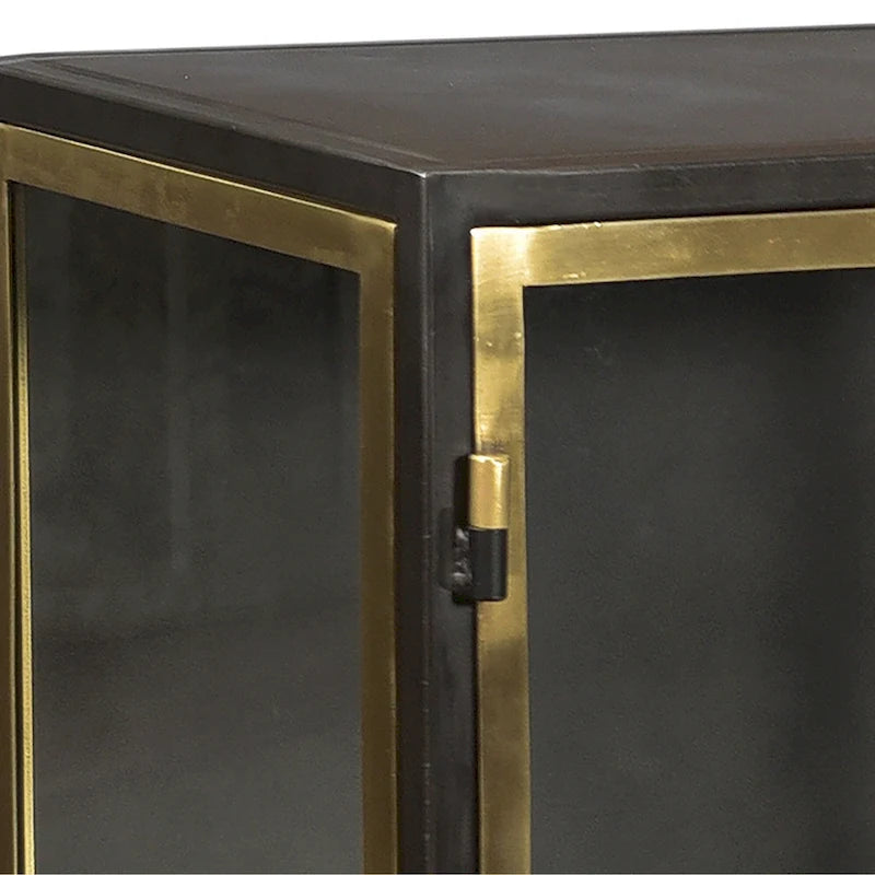 Buffet 4 portes en fer et verre, noir canon de fusil et laiton antique – 1 pièce