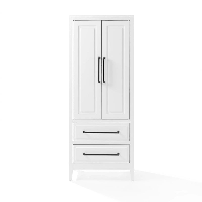 Meuble de rangement autoportant blanc avec étagères réglables, 2 tiroirs et gestion des câbles – 1 pièce