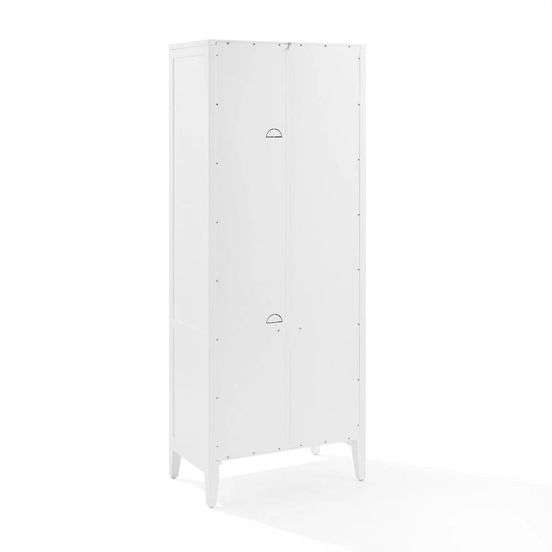 Meuble de rangement autoportant blanc avec étagères réglables, 2 tiroirs et gestion des câbles – 1 pièce