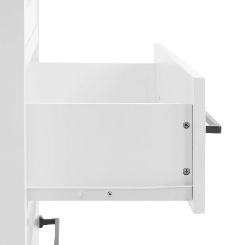 Meuble de rangement autoportant blanc avec étagères réglables, 2 tiroirs et gestion des câbles – 1 pièce