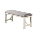 Banc de salle à manger capitonné de style ferme gris et blanc avec cadre en bois d'hévéa – 2 places