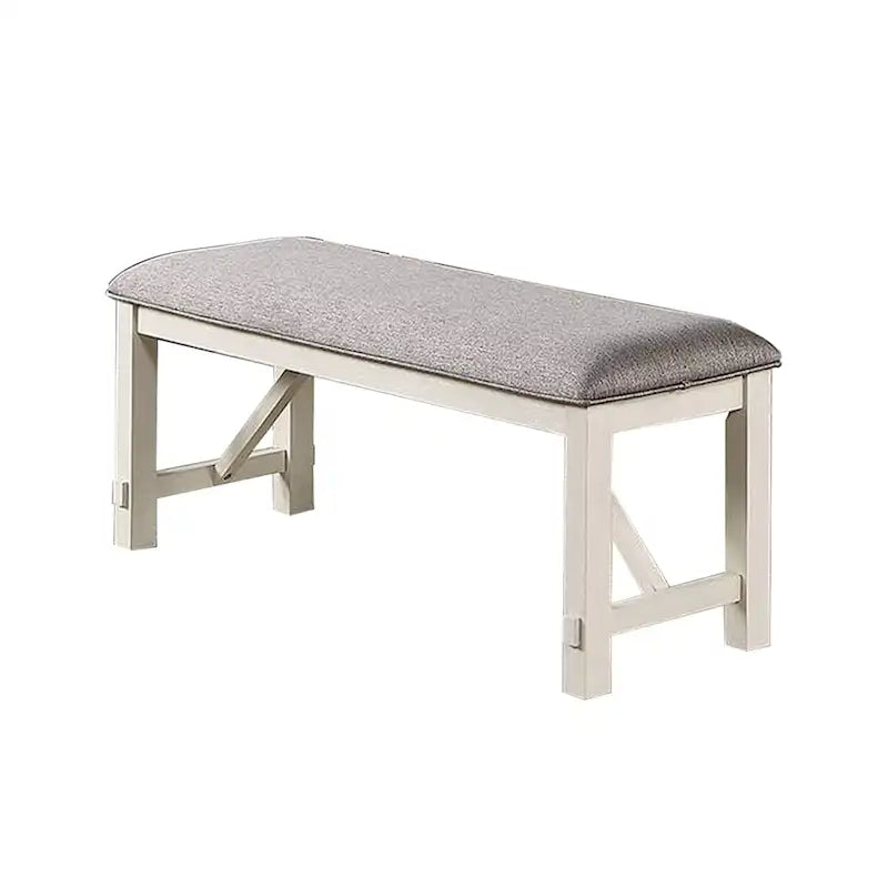 Banc de salle à manger capitonné de style ferme gris et blanc avec cadre en bois d'hévéa – 2 places