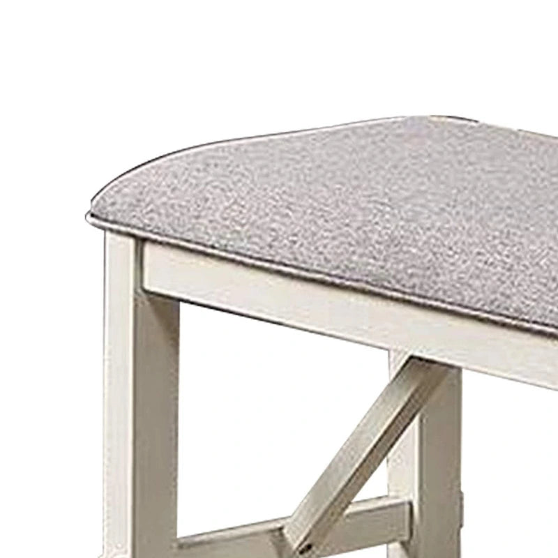 Banc de salle à manger capitonné de style ferme gris et blanc avec cadre en bois d'hévéa – 2 places