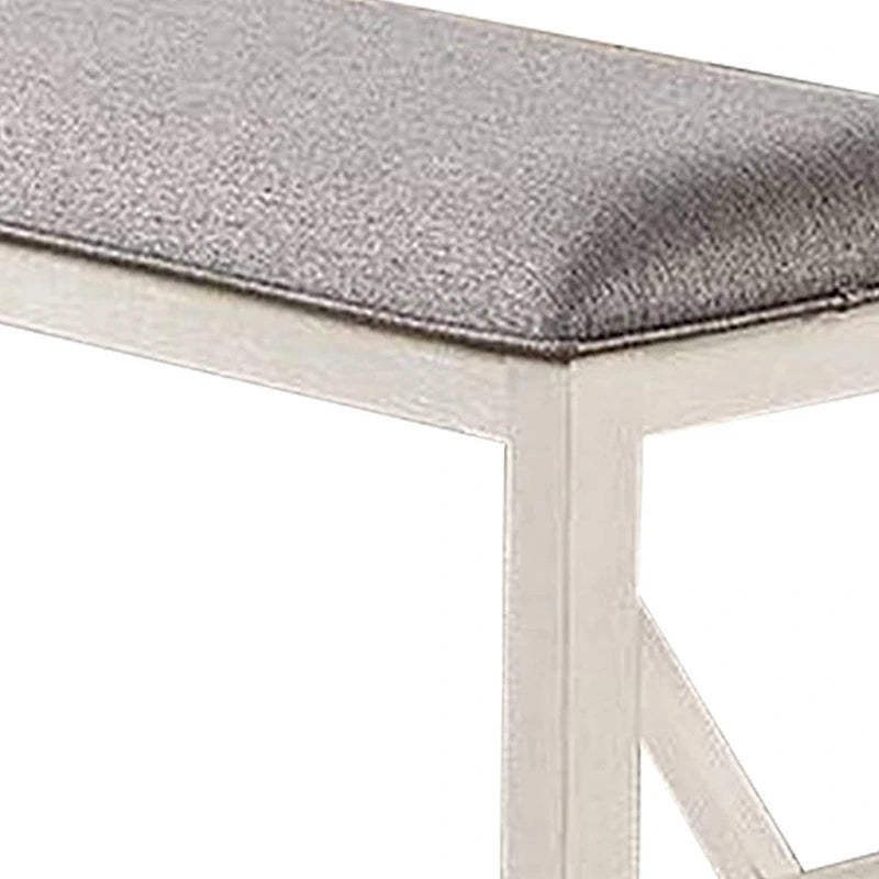 Banc de salle à manger capitonné de style ferme gris et blanc avec cadre en bois d'hévéa – 2 places