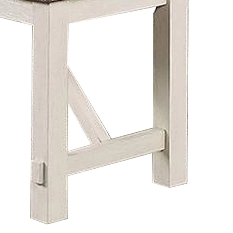 Banc de salle à manger capitonné de style ferme gris et blanc avec cadre en bois d'hévéa – 2 places