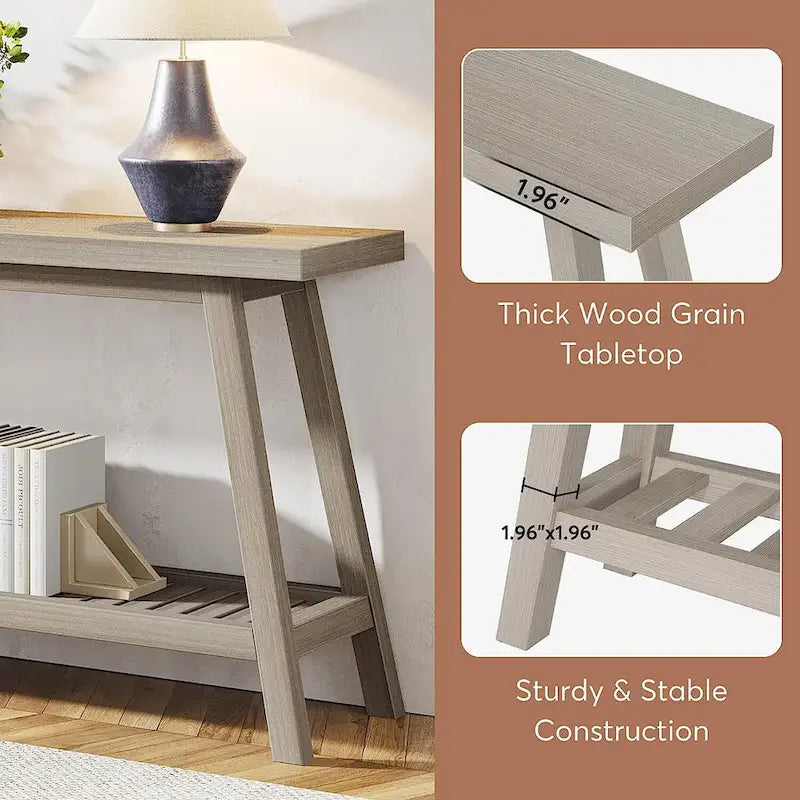 Console d'entrée de style rustique à 2 niveaux gris/marron – 180 cm de long