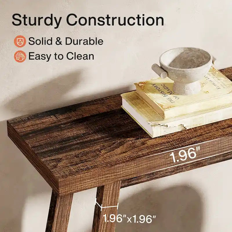 Console d'entrée de style rustique à 2 niveaux gris/marron – 180 cm de long