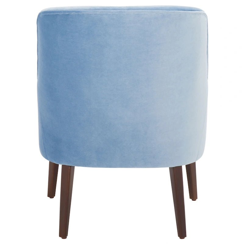 Fauteuil d'appoint en velours bleu clair/blanc/vert avec pieds coniques en noyer – 1 place