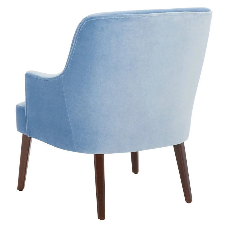 Fauteuil d'appoint en velours bleu clair/blanc/vert avec pieds coniques en noyer – 1 place