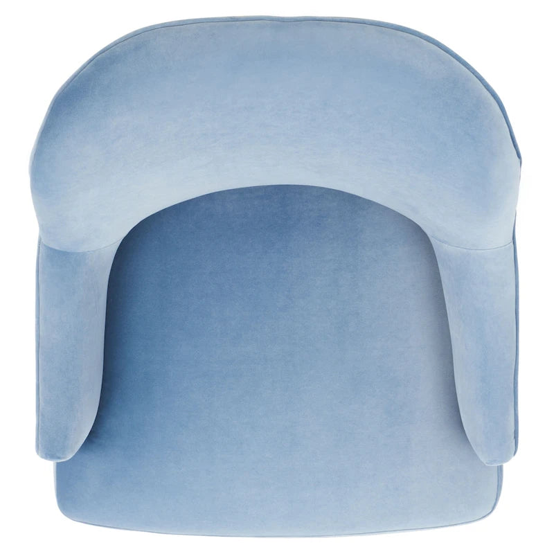 Fauteuil d'appoint en velours bleu clair/blanc/vert avec pieds coniques en noyer – 1 place