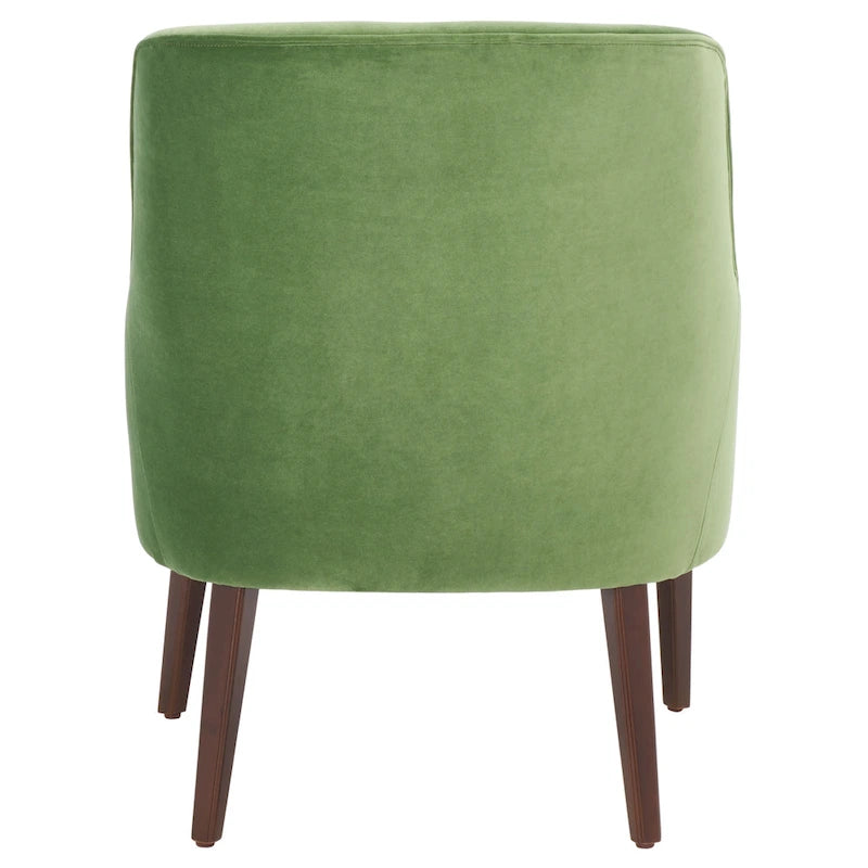 Fauteuil d'appoint en velours bleu clair/blanc/vert avec pieds coniques en noyer – 1 place